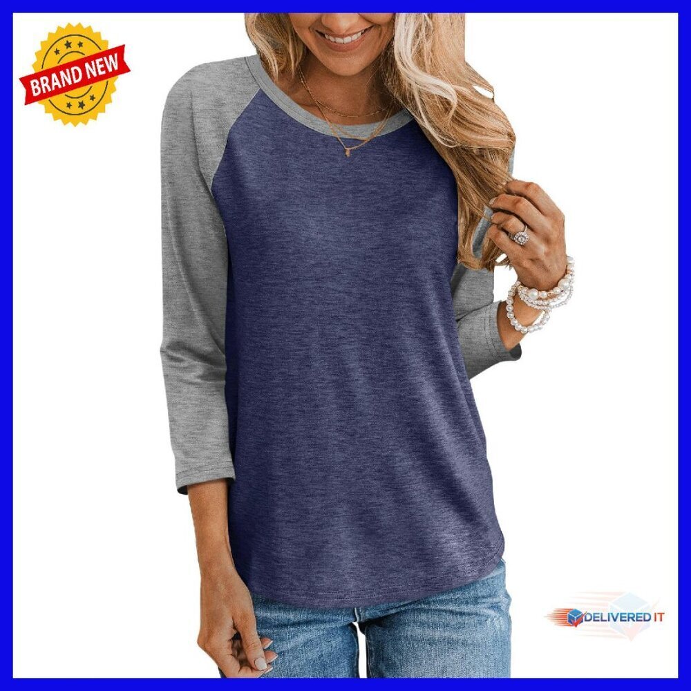 Women's 3/4 Sleeve Crewneck Tunic Top Loose Fit Cotton Tee